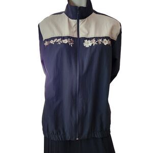 Blair Windbreaker Jacket Black/Tan Embroidered Flowers